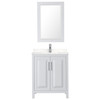 Daria 30 Inch Single Bathroom Vanity In White, Carrara Cultured Marble Countertop, Undermount Square Sink, 24 Inch Mirror