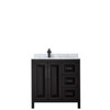 Daria 36 Inch Single Bathroom Vanity In Dark Espresso, White Carrara Marble Countertop, Undermount Square Sink, Matte Black Trim