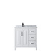 Daria 36 Inch Single Bathroom Vanity In White, White Carrara Marble Countertop, Undermount Square Sink, Matte Black Trim