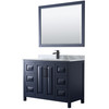 Daria 48 Inch Single Bathroom Vanity In Dark Blue, White Carrara Marble Countertop, Undermount Square Sink, Matte Black Trim, 46 Inch Mirror