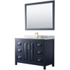 Daria 48 Inch Single Bathroom Vanity In Dark Blue, White Carrara Marble Countertop, Undermount Square Sink, 46 Inch Mirror