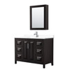 Daria 48 Inch Single Bathroom Vanity In Dark Espresso, White Cultured Marble Countertop, Undermount Square Sink, Medicine Cabinet