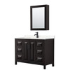 Daria 48 Inch Single Bathroom Vanity In Dark Espresso, Carrara Cultured Marble Countertop, Undermount Square Sink, Matte Black Trim, Medicine Cabinet