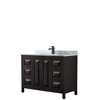 Daria 48 Inch Single Bathroom Vanity In Dark Espresso, White Carrara Marble Countertop, Undermount Square Sink, Matte Black Trim