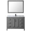 Daria 48 Inch Single Bathroom Vanity In Dark Gray, White Carrara Marble Countertop, Undermount Square Sink, Matte Black Trim, 46 Inch Mirror