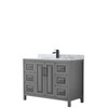 Daria 48 Inch Single Bathroom Vanity In Dark Gray, White Carrara Marble Countertop, Undermount Square Sink, Matte Black Trim