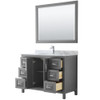 Daria 48 Inch Single Bathroom Vanity In Dark Gray, White Carrara Marble Countertop, Undermount Square Sink, And 46 Inch Mirror