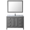 Daria 48 Inch Single Bathroom Vanity In Dark Gray, White Carrara Marble Countertop, Undermount Square Sink, And 46 Inch Mirror