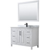 Daria 48 Inch Single Bathroom Vanity In White, White Carrara Marble Countertop, Undermount Square Sink, Matte Black Trim, 46 Inch Mirror