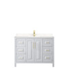 Daria 48 Inch Single Bathroom Vanity In White, Carrara Cultured Marble Countertop, Undermount Square Sink, Brushed Gold Trim