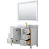 Daria 48 Inch Single Bathroom Vanity In White, White Carrara Marble Countertop, Undermount Square Sink, 46 Inch Mirror, Brushed Gold Trim