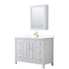 Daria 48 Inch Single Bathroom Vanity In White, White Cultured Marble Countertop, Undermount Square Sink, Medicine Cabinet, Brushed Gold Trim