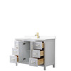 Daria 48 Inch Single Bathroom Vanity In White, White Cultured Marble Countertop, Undermount Square Sink, Brushed Gold Trim