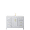 Daria 48 Inch Single Bathroom Vanity In White, White Cultured Marble Countertop, Undermount Square Sink, Brushed Gold Trim