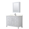 Daria 48 Inch Single Bathroom Vanity In White, Carrara Cultured Marble Countertop, Undermount Square Sink, Medicine Cabinet