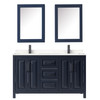Daria 60 Inch Double Bathroom Vanity In Dark Blue, Carrara Cultured Marble Countertop, Undermount Square Sinks, Matte Black Trim, Medicine Cabinets