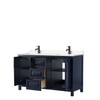 Daria 60 Inch Double Bathroom Vanity In Dark Blue, Carrara Cultured Marble Countertop, Undermount Square Sinks, Matte Black Trim