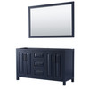 Daria 60 Inch Double Bathroom Vanity In Dark Blue, No Countertop, No Sink, Matte Black Trim, 58 Inch Mirror