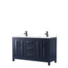 Daria 60 Inch Double Bathroom Vanity In Dark Blue, White Cultured Marble Countertop, Undermount Square Sinks, Matte Black Trim