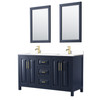 Daria 60 Inch Double Bathroom Vanity In Dark Blue, White Cultured Marble Countertop, Undermount Square Sinks, 24 Inch Mirrors