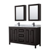 Daria 60 Inch Double Bathroom Vanity In Dark Espresso, White Carrara Marble Countertop, Undermount Square Sinks, Matte Black Trim, Medicine Cabinets