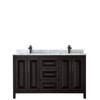 Daria 60 Inch Double Bathroom Vanity In Dark Espresso, White Carrara Marble Countertop, Undermount Square Sinks, Matte Black Trim