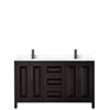 Daria 60 Inch Double Bathroom Vanity In Dark Espresso, White Cultured Marble Countertop, Undermount Square Sinks, Matte Black Trim