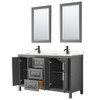 Daria 60 Inch Double Bathroom Vanity In Dark Gray, Carrara Cultured Marble Countertop, Undermount Square Sinks, Matte Black Trim, 24 Inch Mirrors