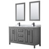 Daria 60 Inch Double Bathroom Vanity In Dark Gray, White Carrara Marble Countertop, Undermount Square Sinks, Matte Black Trim, 24 Inch Mirrors