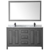 Daria 60 Inch Double Bathroom Vanity In Dark Gray, White Carrara Marble Countertop, Undermount Square Sinks, Matte Black Trim, 58 Inch Mirror