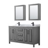 Daria 60 Inch Double Bathroom Vanity In Dark Gray, White Carrara Marble Countertop, Undermount Square Sinks, Matte Black Trim, Medicine Cabinets