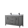 Daria 60 Inch Double Bathroom Vanity In Dark Gray, White Carrara Marble Countertop, Undermount Square Sinks, Matte Black Trim