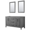 Daria 60 Inch Double Bathroom Vanity In Dark Gray, No Countertop, No Sink, Matte Black Trim, 24 Inch Mirrors