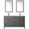 Daria 60 Inch Double Bathroom Vanity In Dark Gray, White Cultured Marble Countertop, Undermount Square Sinks, Matte Black Trim, 24 Inch Mirrors