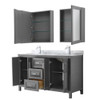 Daria 60 Inch Double Bathroom Vanity In Dark Gray, White Carrara Marble Countertop, Undermount Square Sinks, And Medicine Cabinets