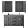 Daria 60 Inch Double Bathroom Vanity In Dark Gray, White Carrara Marble Countertop, Undermount Square Sinks, And Medicine Cabinets