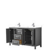 Daria 60 Inch Double Bathroom Vanity In Dark Gray, White Cultured Marble Countertop, Undermount Square Sinks, No Mirror