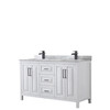 Daria 60 Inch Double Bathroom Vanity In White, White Carrara Marble Countertop, Undermount Square Sinks, Matte Black Trim
