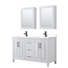 Daria 60 Inch Double Bathroom Vanity In White, White Cultured Marble Countertop, Undermount Square Sinks, Matte Black Trim, Medicine Cabinets