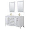 Daria 60 Inch Double Bathroom Vanity In White, White Cultured Marble Countertop, Undermount Square Sinks, 24 Inch Mirrors, Brushed Gold Trim