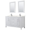 Daria 60 Inch Double Bathroom Vanity In White, Carrara Cultured Marble Countertop, Undermount Square Sinks, 24 Inch Mirrors