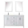 Daria 60 Inch Double Bathroom Vanity In White, Carrara Cultured Marble Countertop, Undermount Square Sinks, Medicine Cabinets