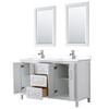 Daria 60 Inch Double Bathroom Vanity In White, White Cultured Marble Countertop, Undermount Square Sinks, 24 Inch Mirrors