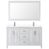 Daria 60 Inch Double Bathroom Vanity In White, White Cultured Marble Countertop, Undermount Square Sinks, 58 Inch Mirror