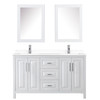 Daria 60 Inch Double Bathroom Vanity In White, White Cultured Marble Countertop, Undermount Square Sinks, Medicine Cabinets