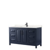 Daria 60 Inch Single Bathroom Vanity In Dark Blue, Carrara Cultured Marble Countertop, Undermount Square Sink, Matte Black Trim