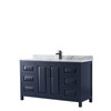 Daria 60 Inch Single Bathroom Vanity In Dark Blue, White Carrara Marble Countertop, Undermount Square Sink, Matte Black Trim