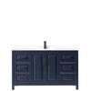 Daria 60 Inch Single Bathroom Vanity In Dark Blue, White Cultured Marble Countertop, Undermount Square Sink, Matte Black Trim