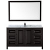 Daria 60 Inch Single Bathroom Vanity In Dark Espresso, White Carrara Marble Countertop, Undermount Square Sink, Matte Black Trim, 58 Inch Mirror