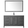 Daria 60 Inch Single Bathroom Vanity In Dark Gray, White Cultured Marble Countertop, Undermount Square Sink, Matte Black Trim, 58 Inch Mirror